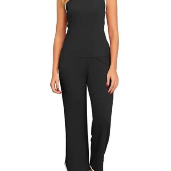 Sleeveless Ribbed Pajama Set, Soft Stretchy Fabric, Lounge & Sleep Wear